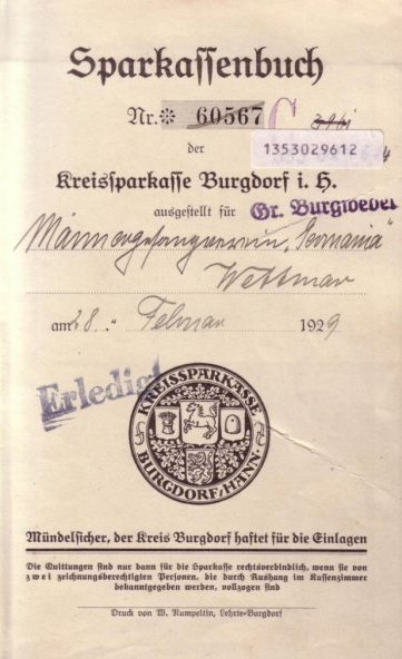 Sparbuch MGV Wettmar-von-1929